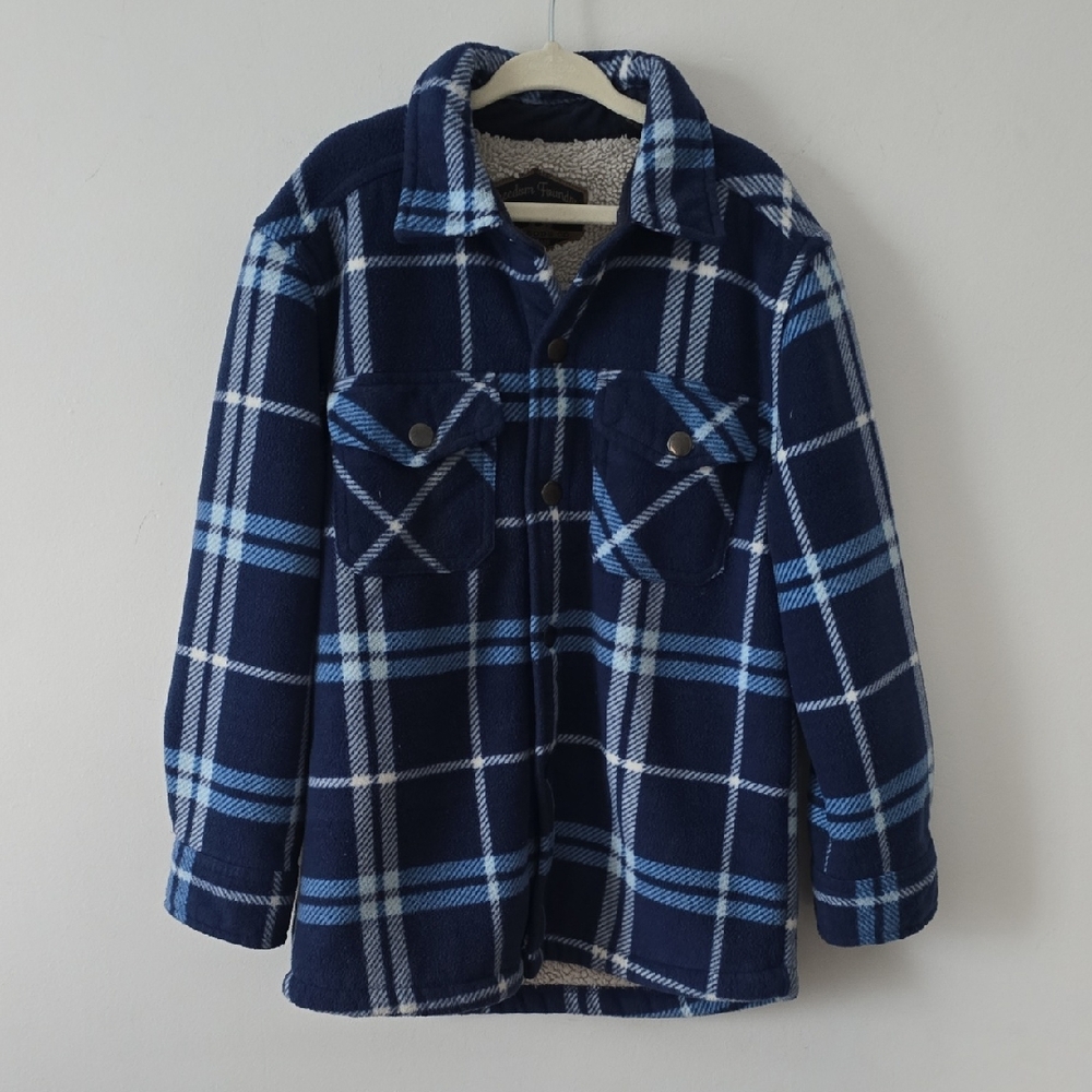 Freedom Foundry Kids Blue Plaid Sherpa Fleece Jacket Sweater Boys 5/6 XS